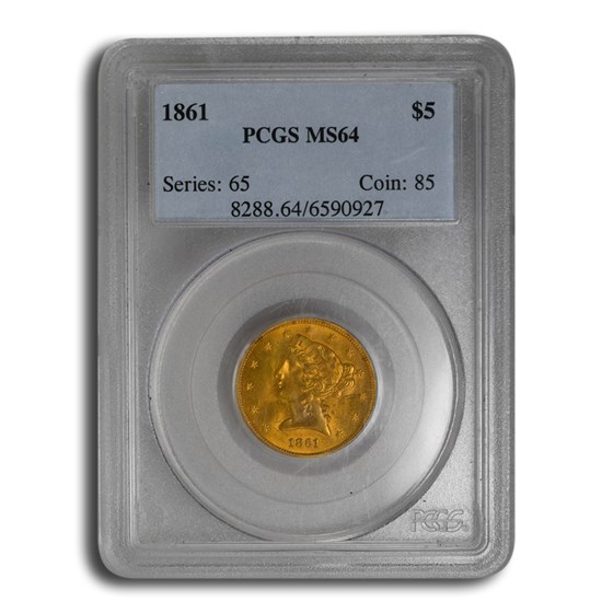 1861 $5 Liberty Gold Half Eagle MS-64 PCGS 1861 $5 Liberty Gold Half Eagle MS-64 PCGS